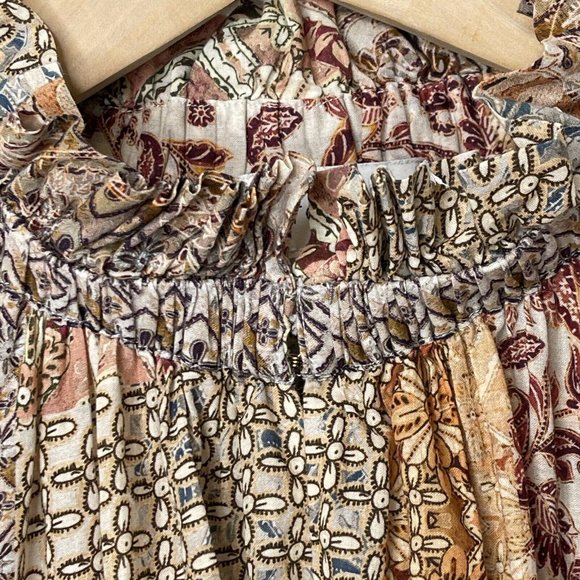 Witchery Santorini Print Raglan Blouse Top Size 14 Balloon Sleeve Cotton Boho - Picture 10 of 16